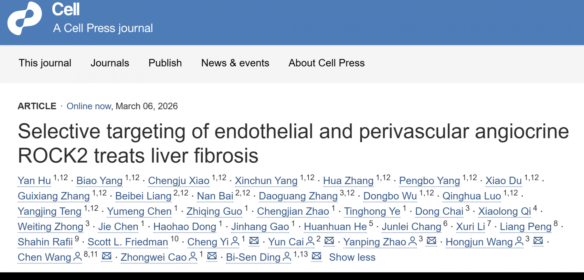 Cell | 我院丁楅森/曹中炜团队构建“Angiocrine-药靶-临床”全链条研发抗纤维化首创新药